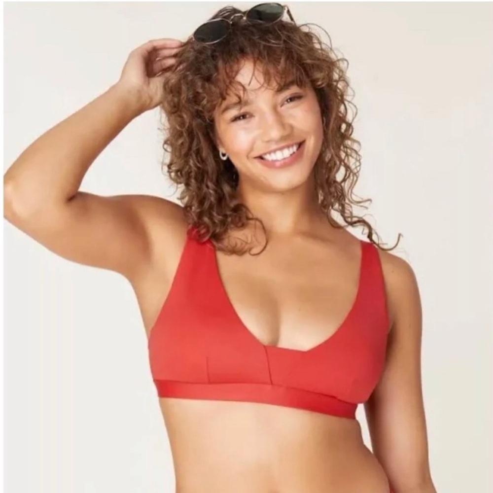 Andie The Tahiti Bikini Swimsuit Swim Top in Chili Pepper Orange Red Small NWT